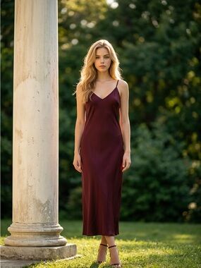 Rachel Zoe chocolate  Satin Slip Midi Dress